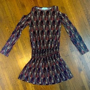 Veronica M. Navy-pattern Long Sleeve Dress- Small.